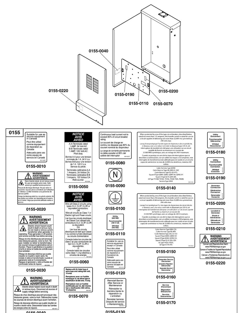 Decals Group - Ats Warning (Used After Serial No. 1022001676) Diagram and Parts List for  Briggs and Stratton Generator